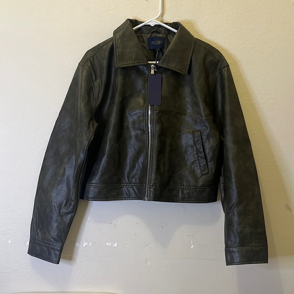 SEND OFFERS !! NWT  Faux leather cropped green jacket